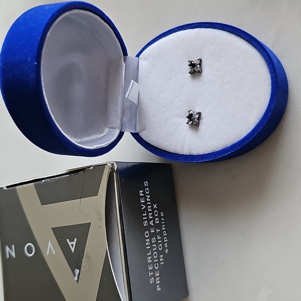 Avon Sterling Silver Stud Sapphire Earrings